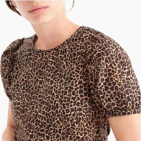 J. Crew Short Sleeve Puff Sleeve Leopard Print Top Size XS - Picture 2 of 13